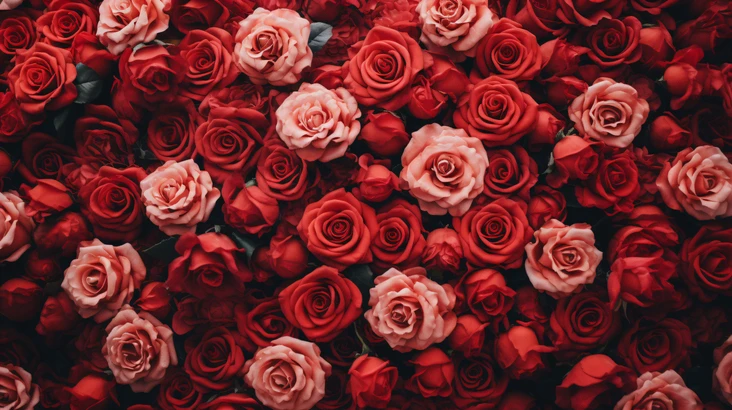 Beet aus Rosen in Rot und Rosa